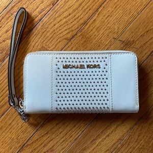 White studded Michael Kors wristlet wallet